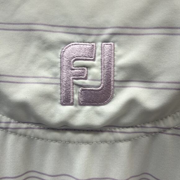 FootJoy FJ Shirt Mens M Purple White Stripe Current Logo Polo Golf Performance - Picture 2 of 5